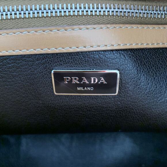 PRADA Tan Cream Color Block Leather Overnight Bags - Picture 13 of 15